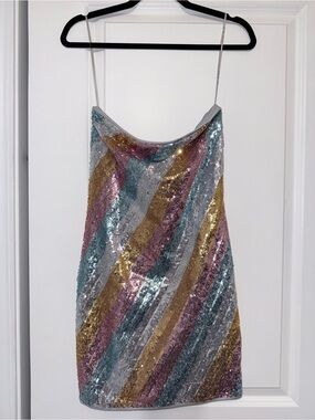 Flying Tomato Sequin Mini Dress in Gold, Pink & Blue